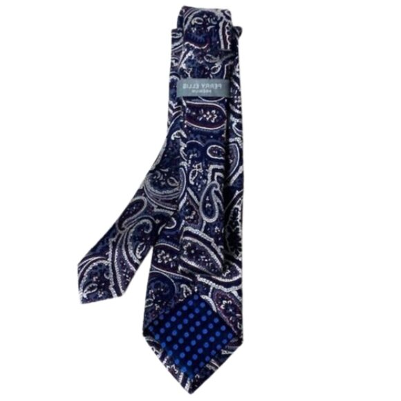 Perry Ellis Premium Men's Tie 100% Silk - Navy, Burgundy, Grey and White Paisley - Picture 5 of 6